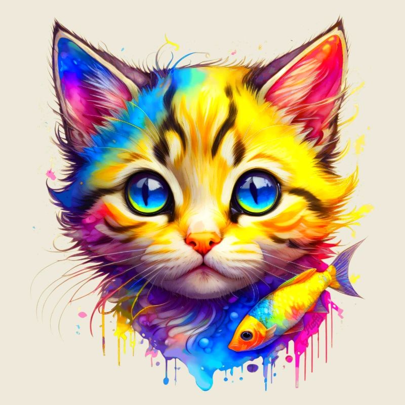 Chaton Arc-en-ciel avec du poisson