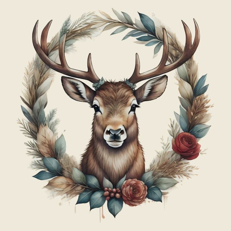 Cerf avec des bois dans la couronne de Noël