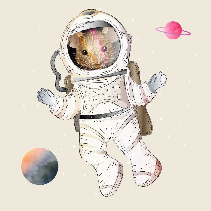 Souris des astronautes dans l’espace avec des planètes