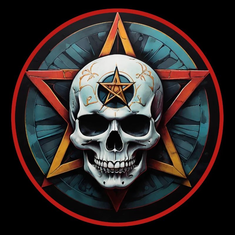 Bunter Skull mit Pentagramm