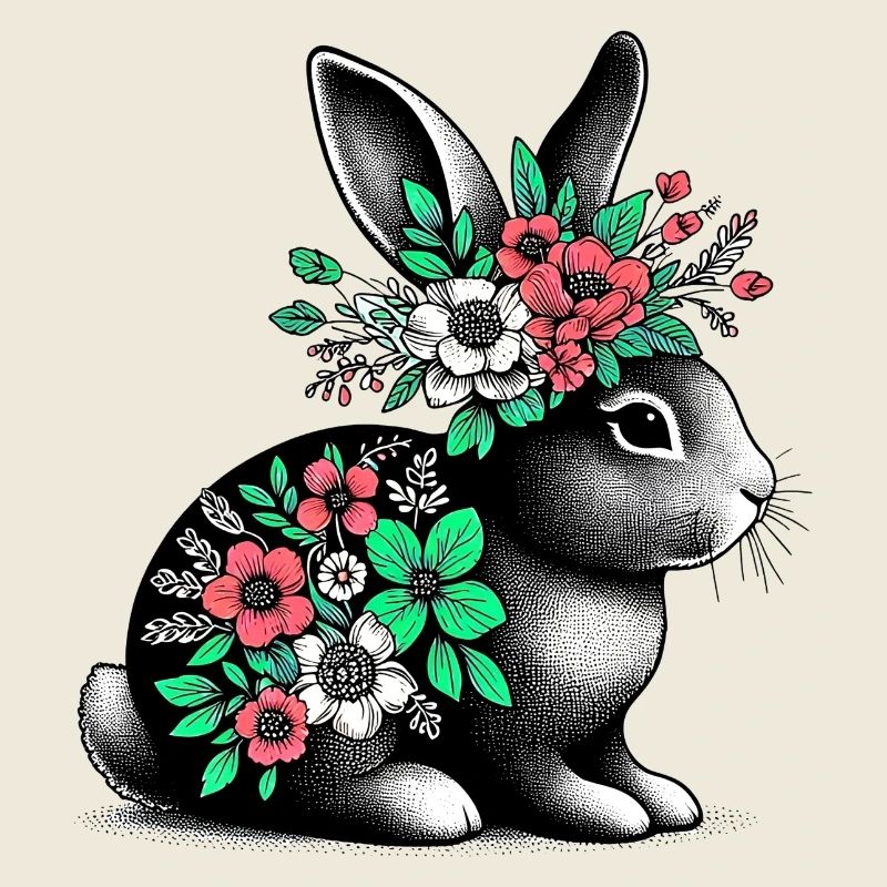 Hase mit Blumen