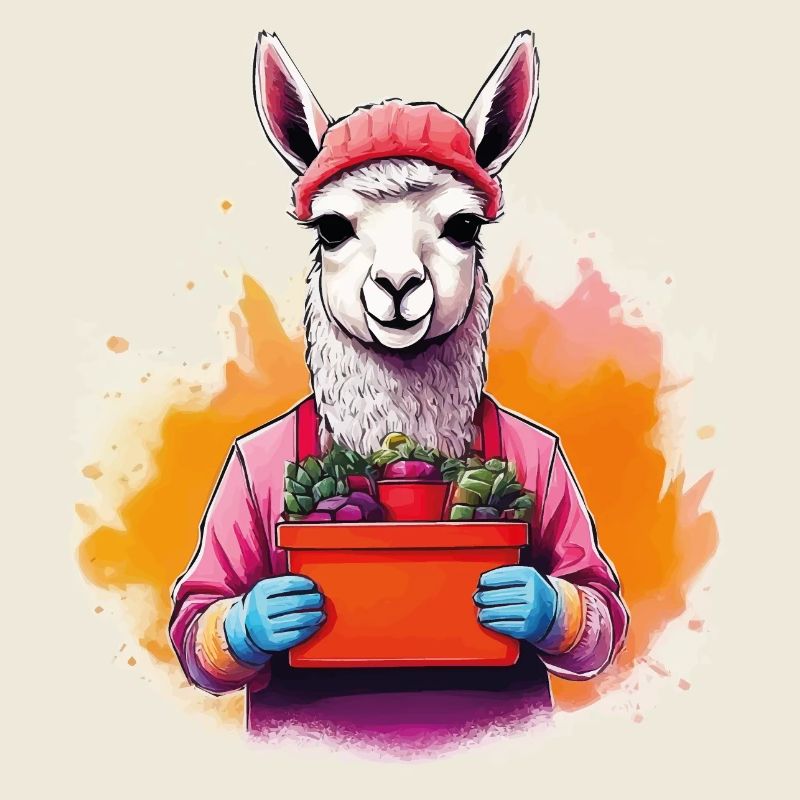 Lama mit Blumen und Beanie