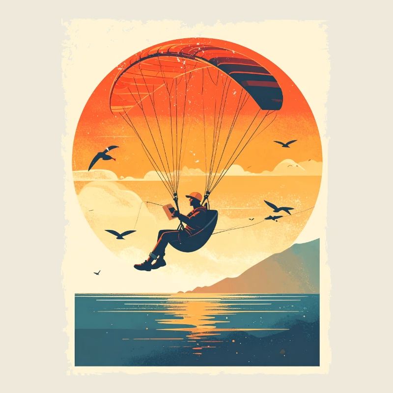 Evening atmosphere with paraglider over water