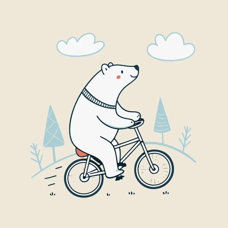 Ours blanc à vélo dans le paysage doux