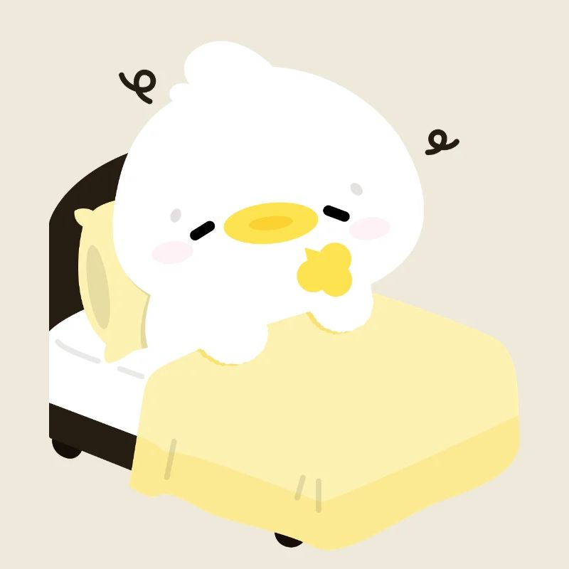 Cozy Sleepy Duck on Yellow Bed