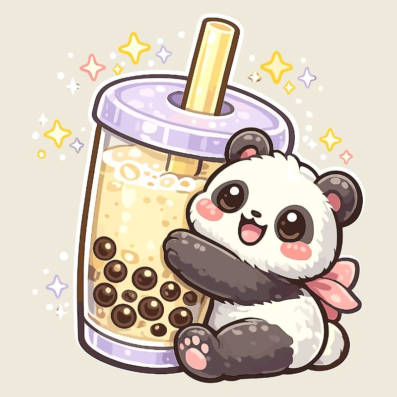 Panda Bubble Tea Cuddle Motif