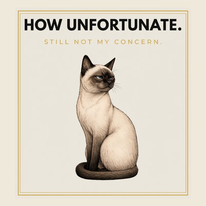 HOW UNFORTUNATE. Noble Cat Sarcastic Meme Design