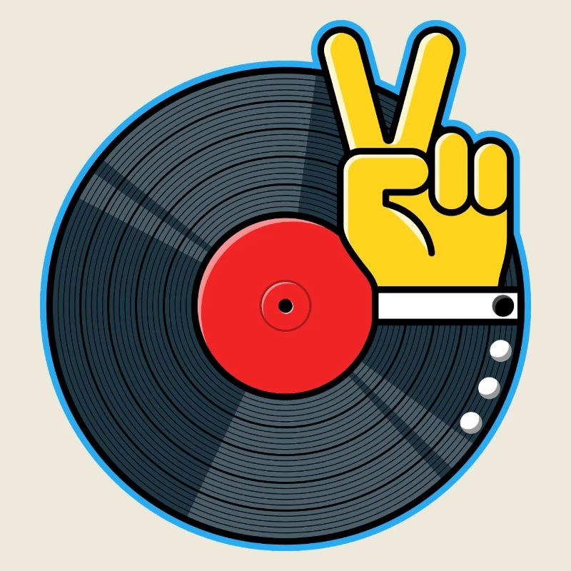 Vinylalbum mit Hand, die das Friedenszeichen zeigt