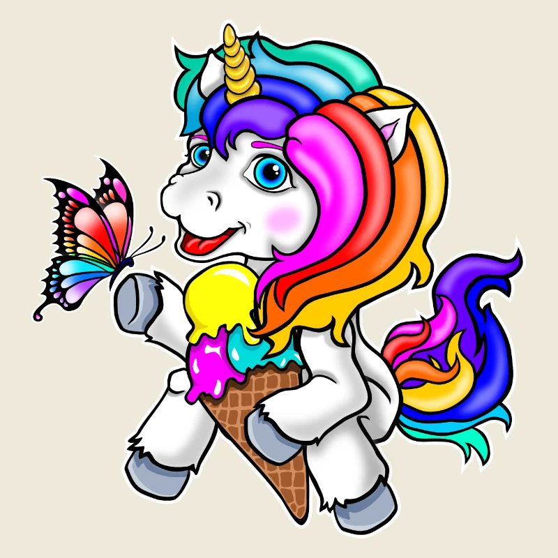 Einhorn mit Schmetterling und Eiskreme