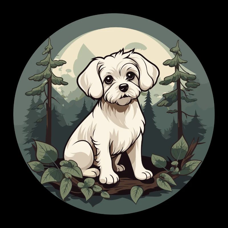 Chien maltais dans la forêt