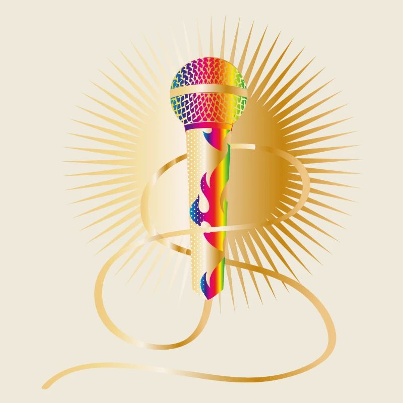 microphone doré avec éléments arc-en-ciel