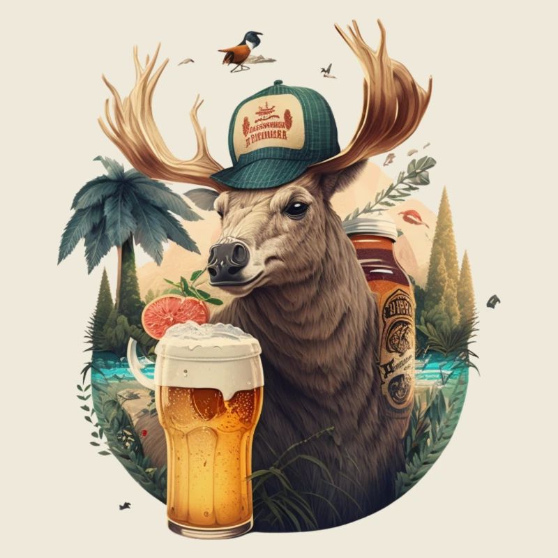 Lustiger Hirsch im Urlaub mit Bier