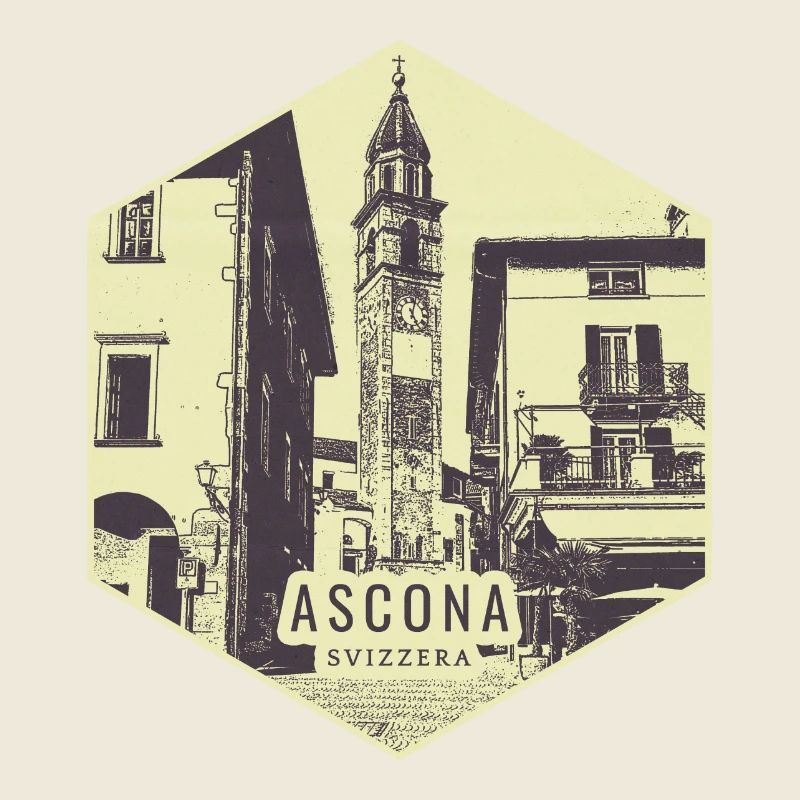 Timbre vintage de la scène de la ville d’Ascona