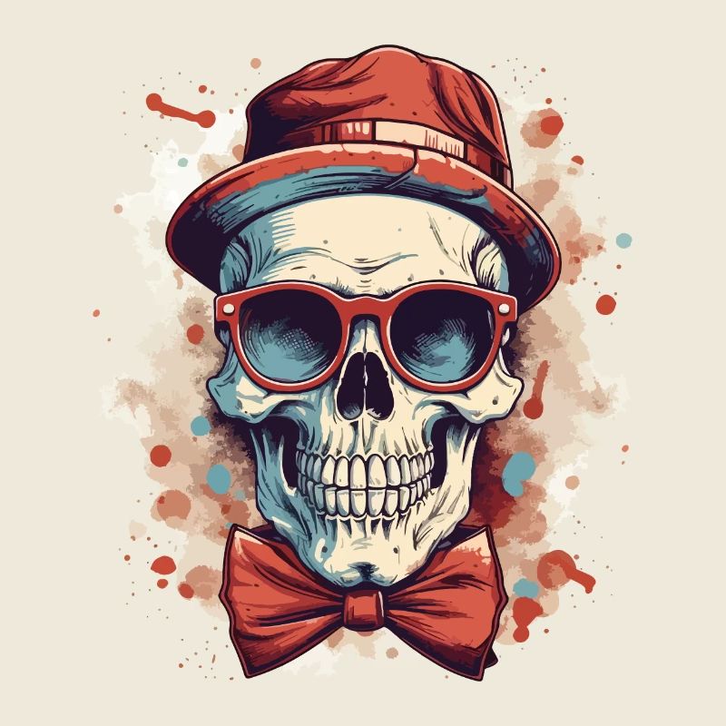 Totenkopf Totenschädel Hut Sonnenbrille Fliege