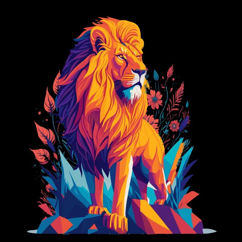 Polygone du Lion - Illustration animale colorée