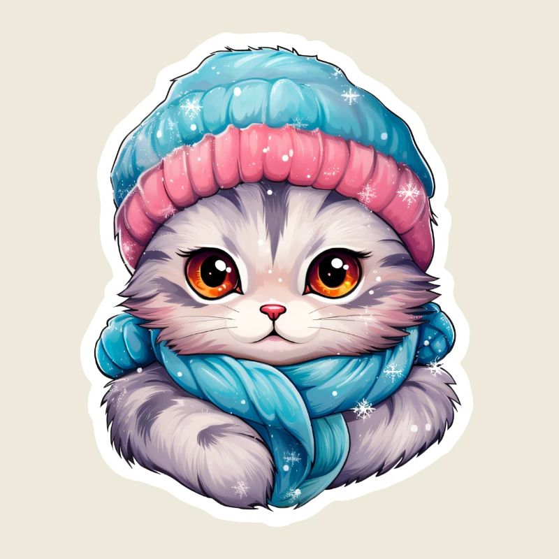 Chat avec chapeau et écharpe