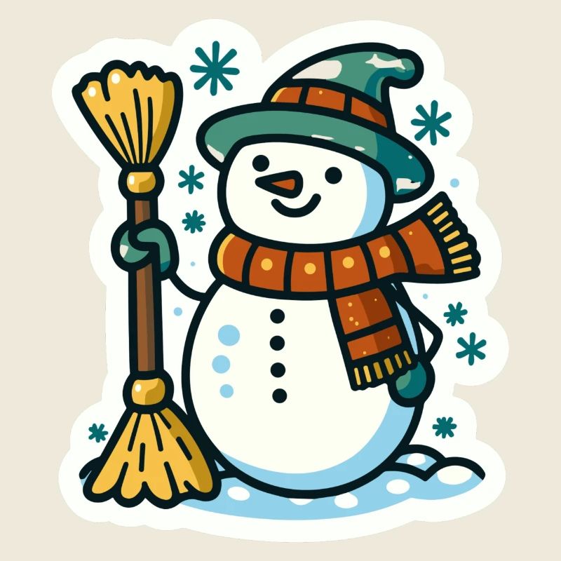 Snowman with Broom A Charming Winter Season Design