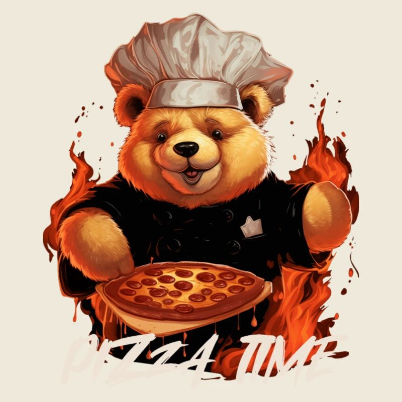 Chef teddy bear in the kitchen Pizza Time