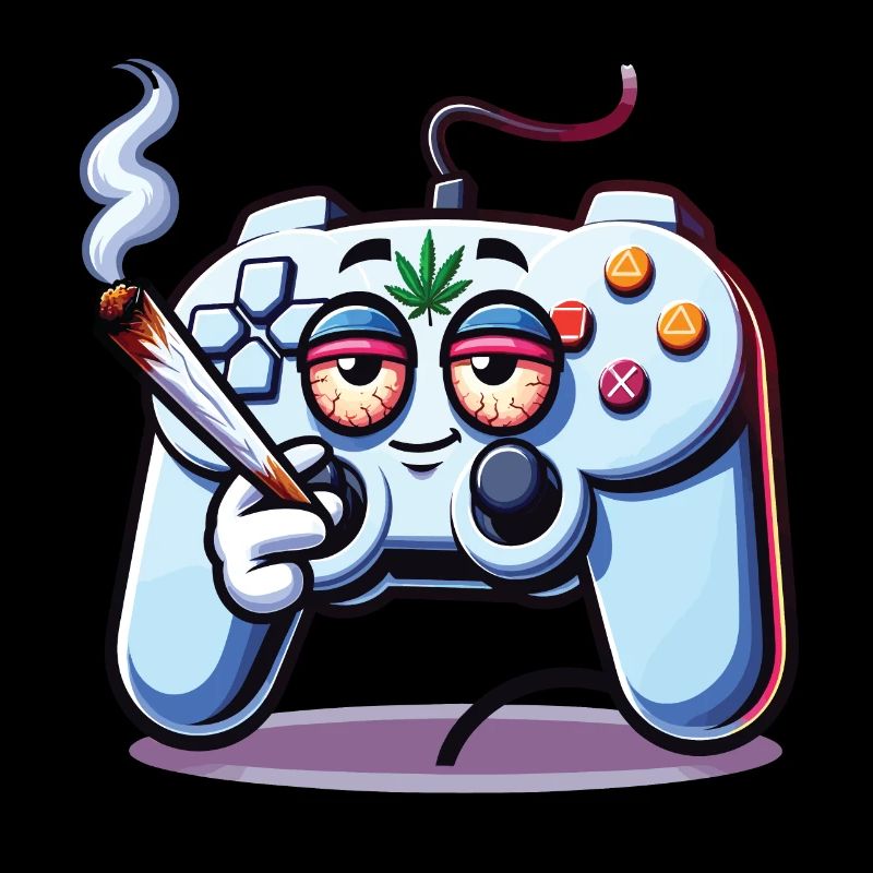 Ein Gamepad, das einen Cannabis-Joint raucht