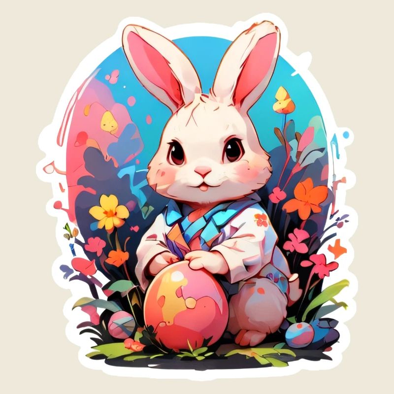 Lapin de Pâques avec oeuf et fleurs