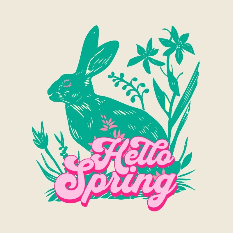 Hello Spring Rabbit with Flowers