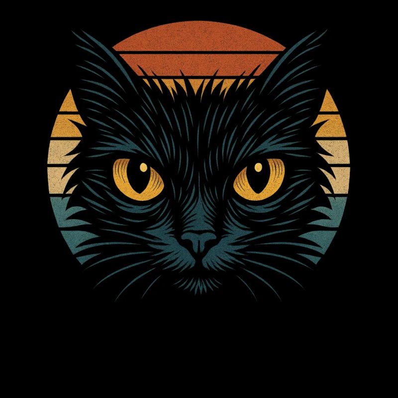 Oeil de Chat Jaune Rétro Coucher de Soleil Chat Vintage