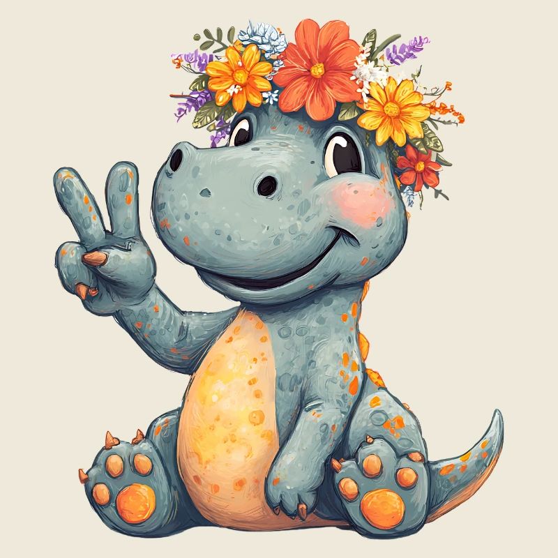 Dinosaure joyeux avec couronne de fleurs
