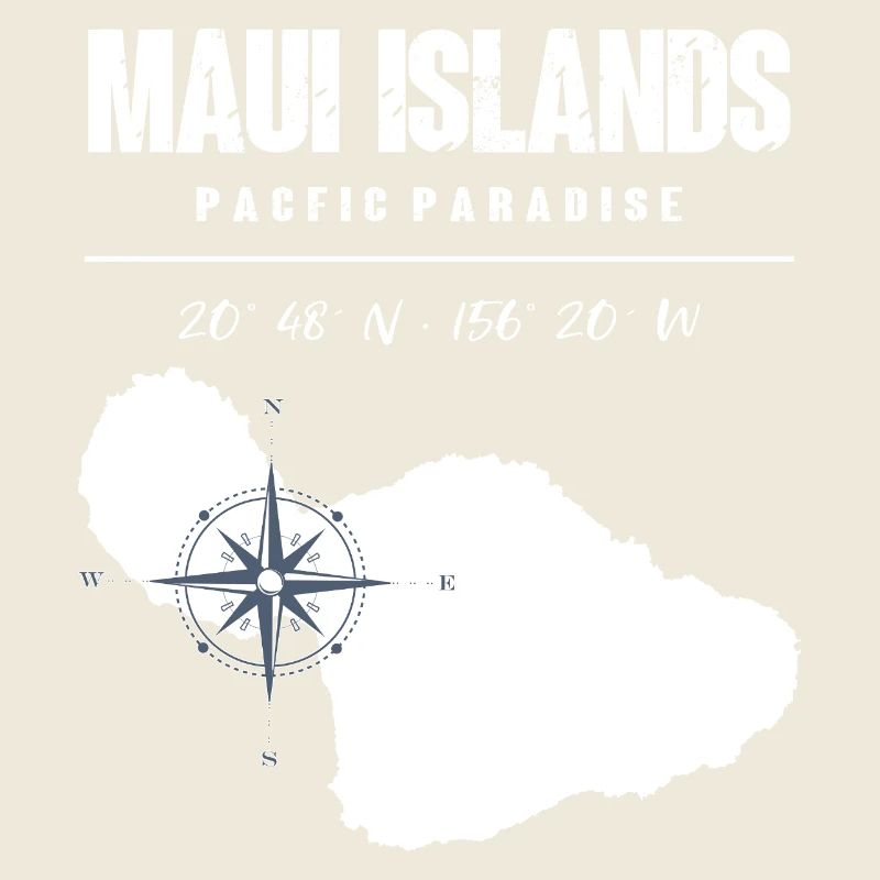 Maui Island Compass Design with Coordinates Vintage