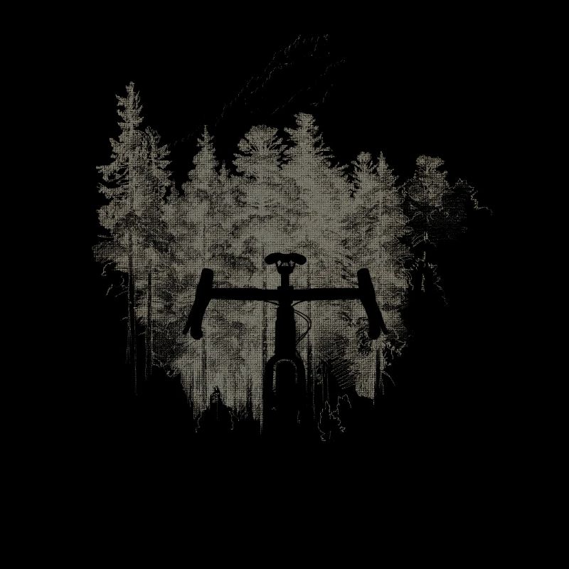 Silhouette vélo devant forêt vintage