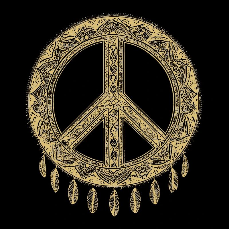 Boho Peace Zeichen mit Federn in Goldoptik