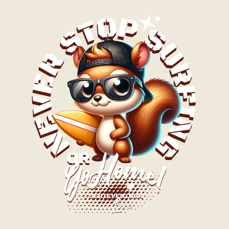 Surfer Eichhörnchen mit Surfbrett