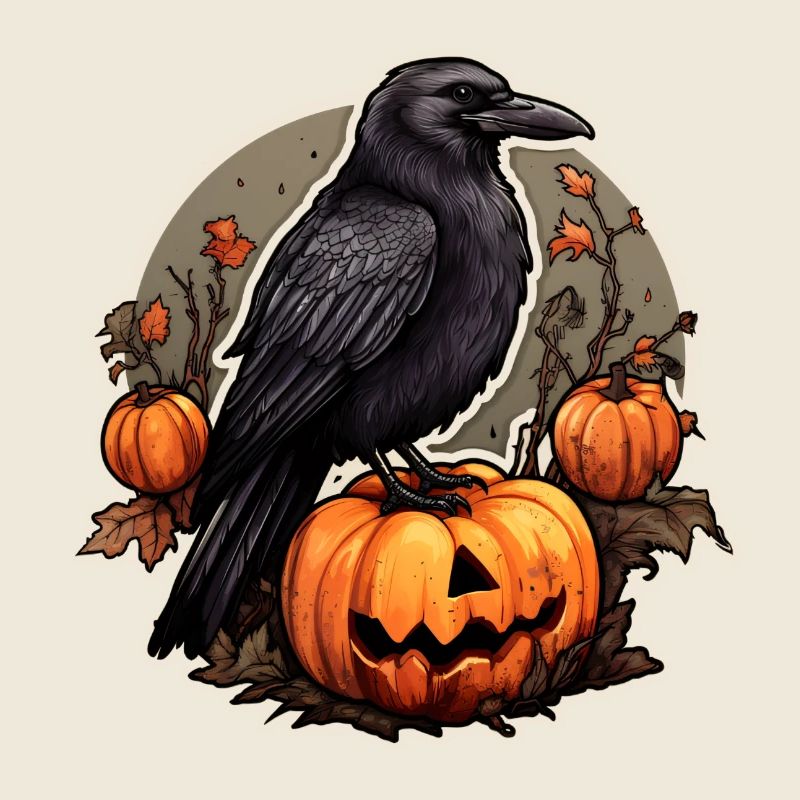 Corbeau d’Halloween avec citrouille