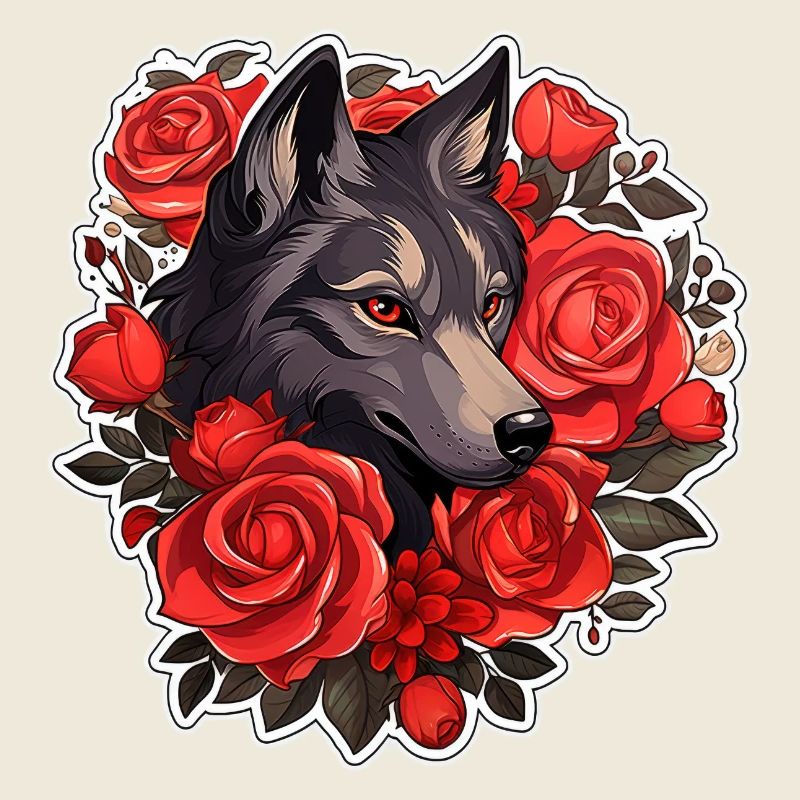 Loup gothique et Roses Illustration