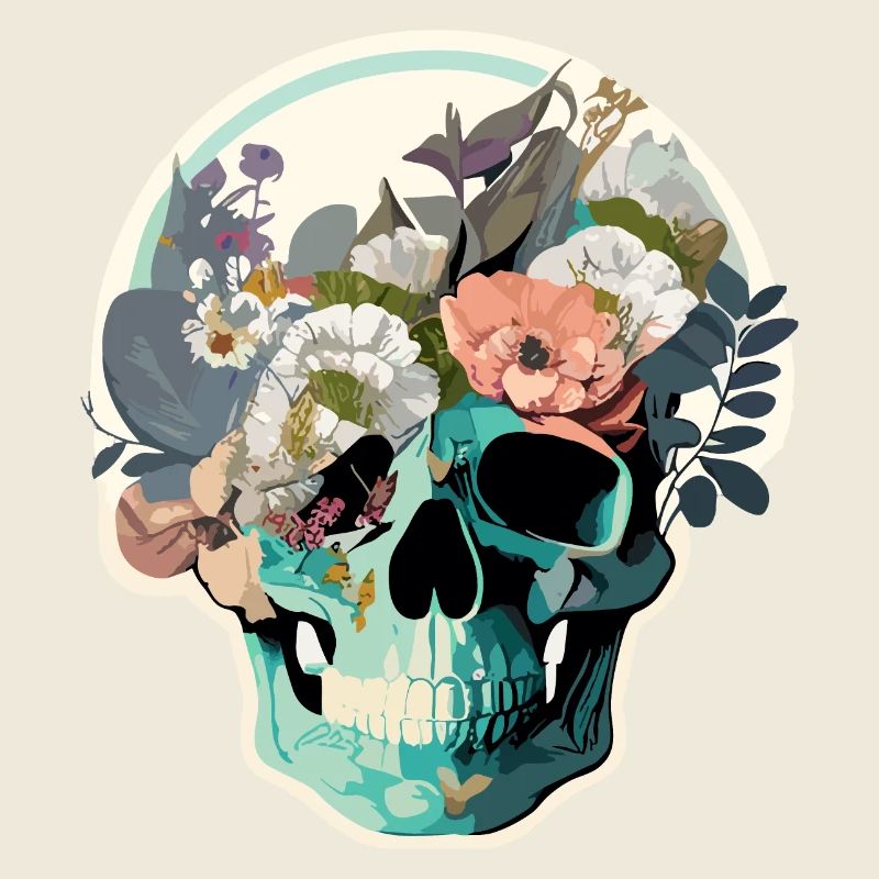 Crâne humain et fleurs 34