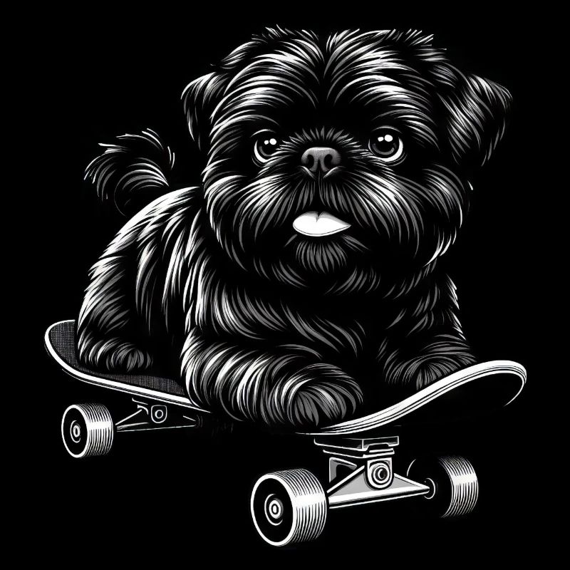 Caniche Skateboarder, Chien Noir et Blanc