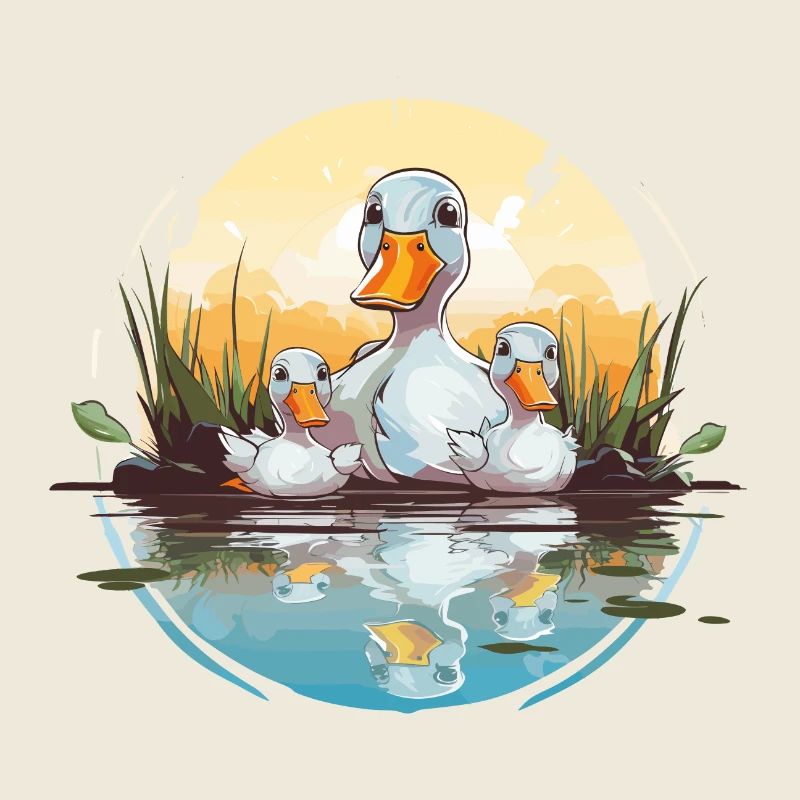 Famille de canards dans l’étang