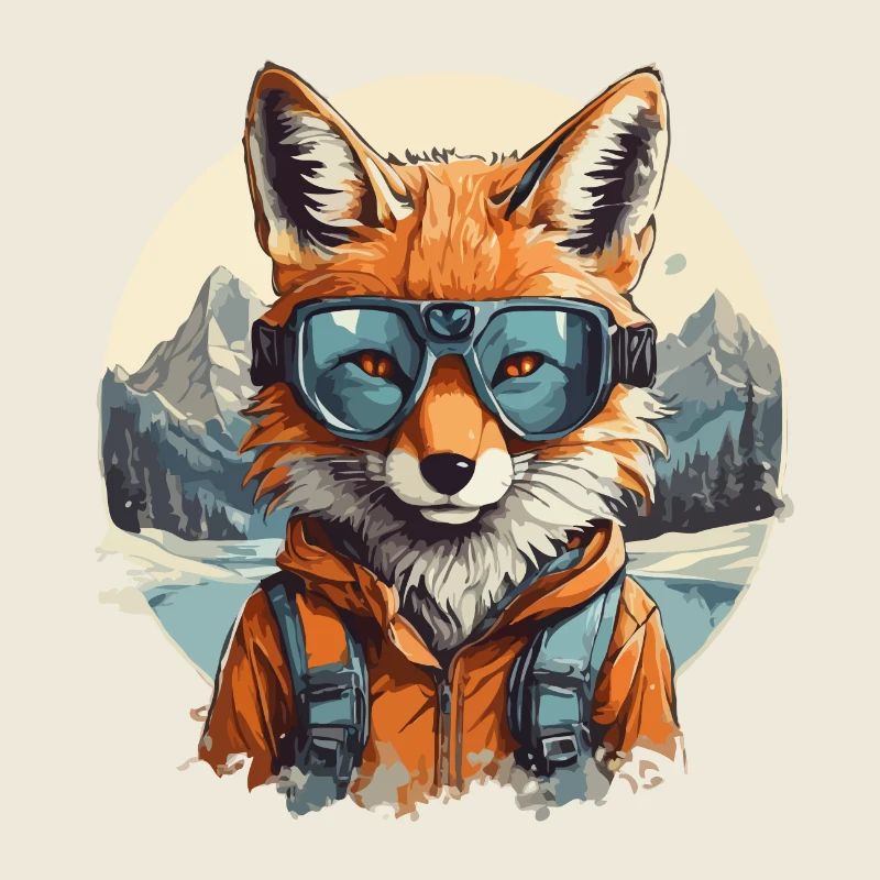 Fox Cool Cartoon in the Mountains