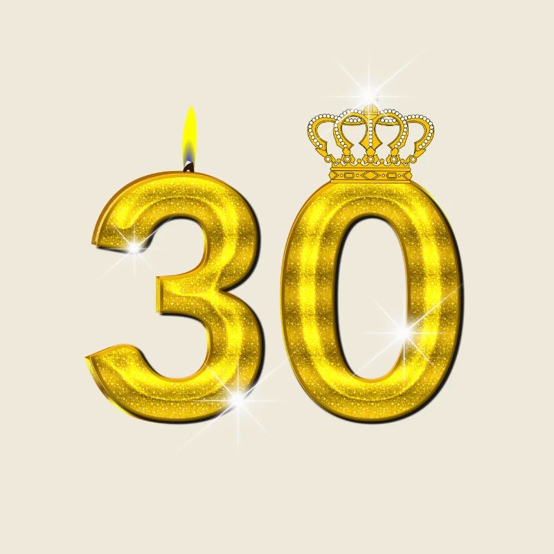 bougie d’anniversaire 30 - couronne - - or