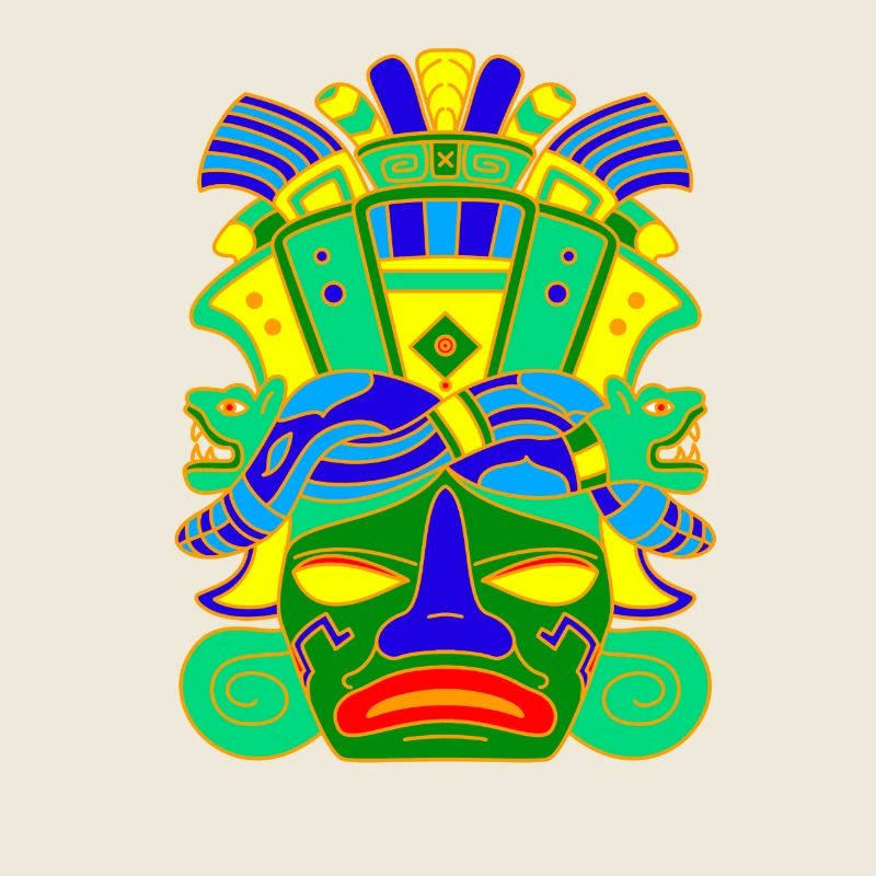 Mayan Mask with Serpent Head Piece / Hat