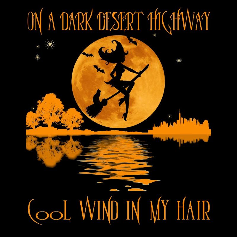 auf einer dunklen Wüste Autobahn lustige Hexe Halloween