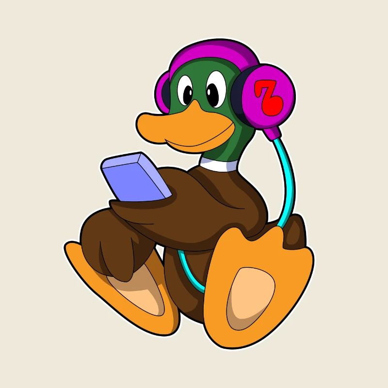 Canard avec téléphone et écouteurs