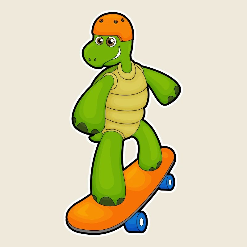 Turtle as a skateboarder with skateboard & helmet