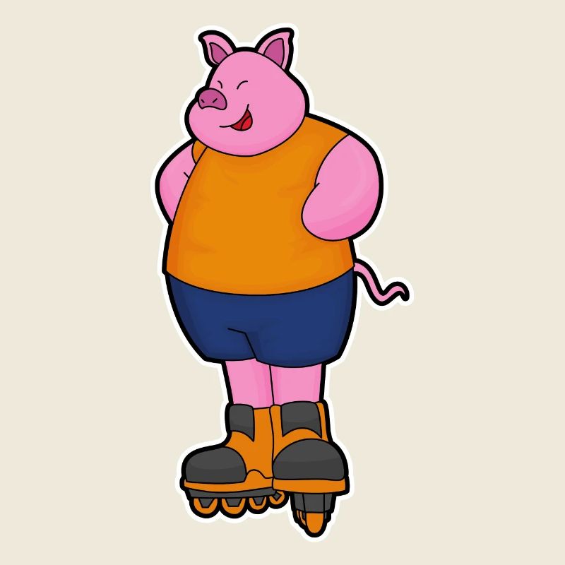 Pig as a skater with inline skates