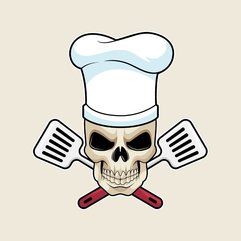Tête de mort comme cuisinier avec bonnet de cuisinier