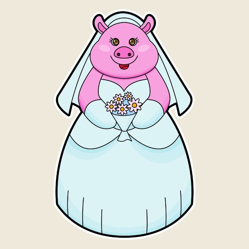 Cochon comme mariée avec voile