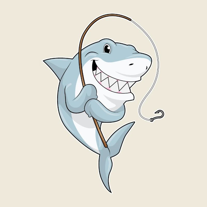 Requin comme pêcheur avec une canne à pêche