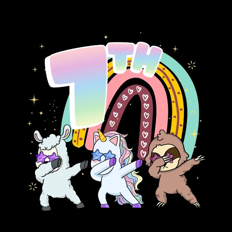 7th Birthday Dabbing Llama Einhorn Faultier | 7th