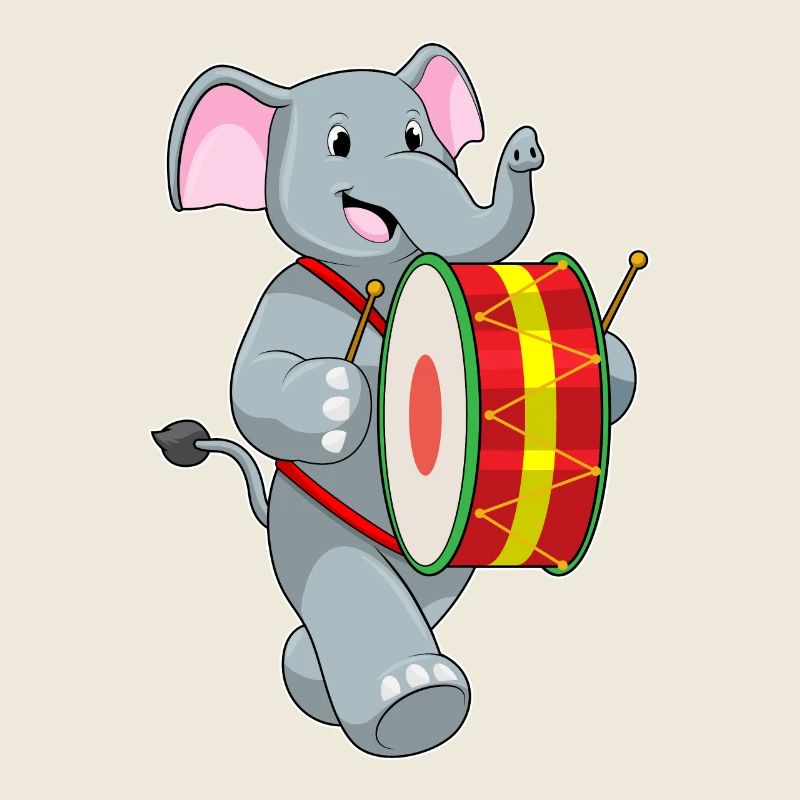 Elefant als Musiker mit Trommel
