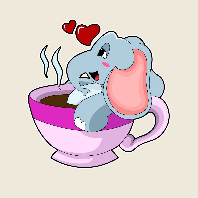 Éléphant avec tasse de café