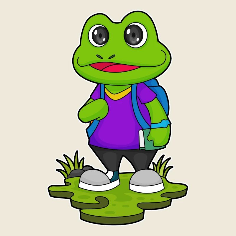 Frosch als Wanderer mit Rucksack